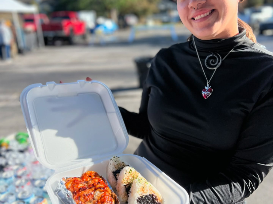 Smiling Girl serves food
