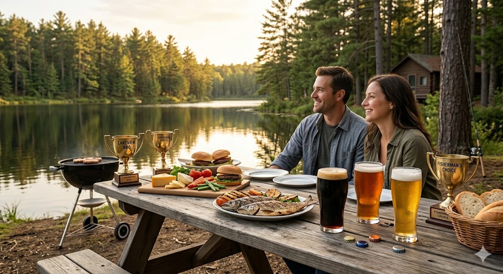 Contest winners by the lake
