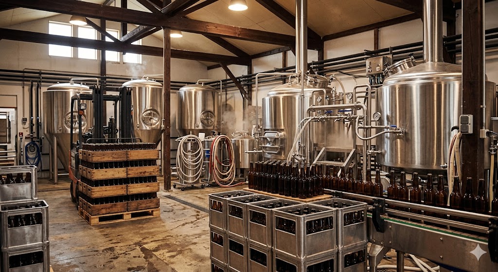 The inside of a brewery